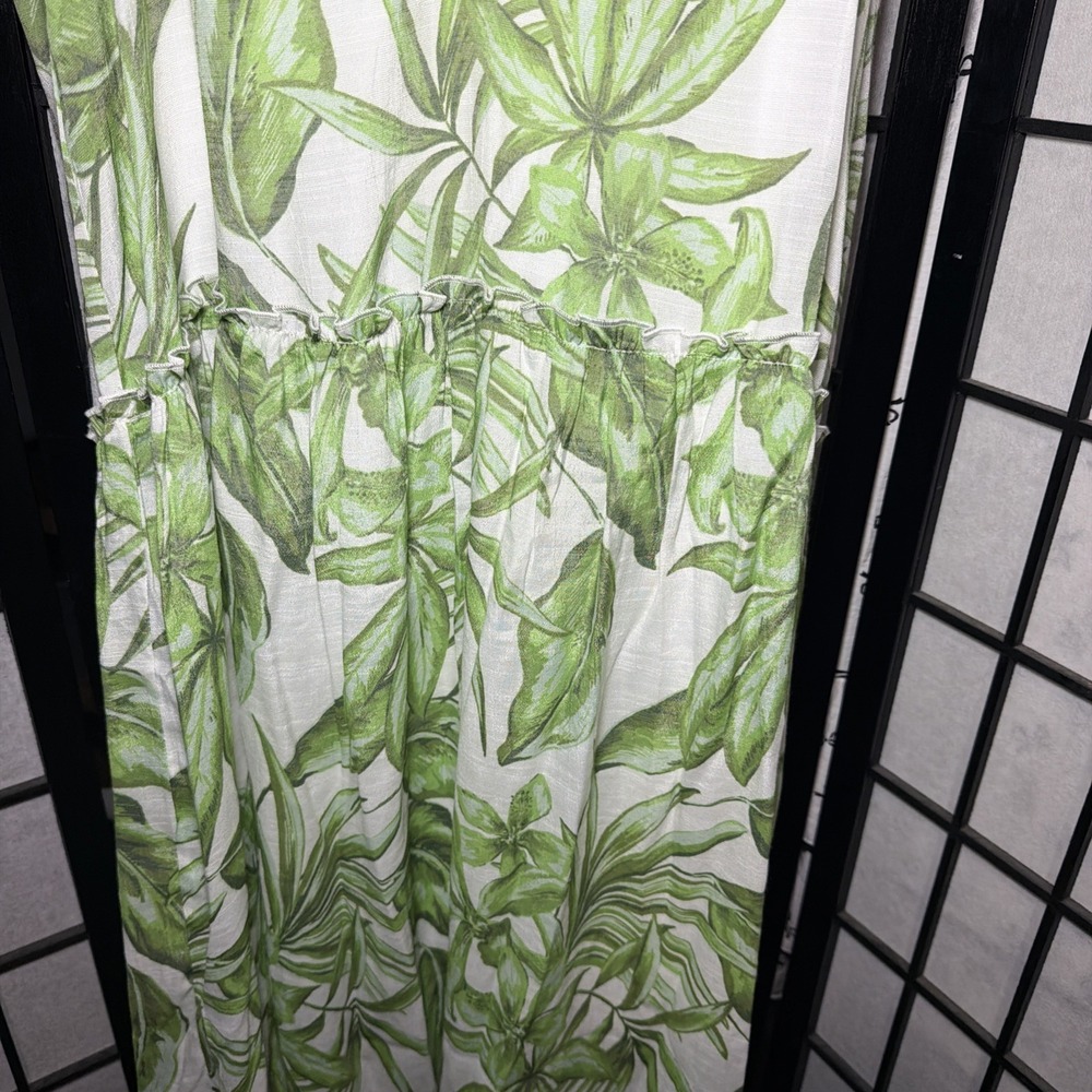 MLLE Gabrielle Women's Green Palm Tree Leaf Summer Maxi Vaca Dress Size M NWT - Picture 4 of 10